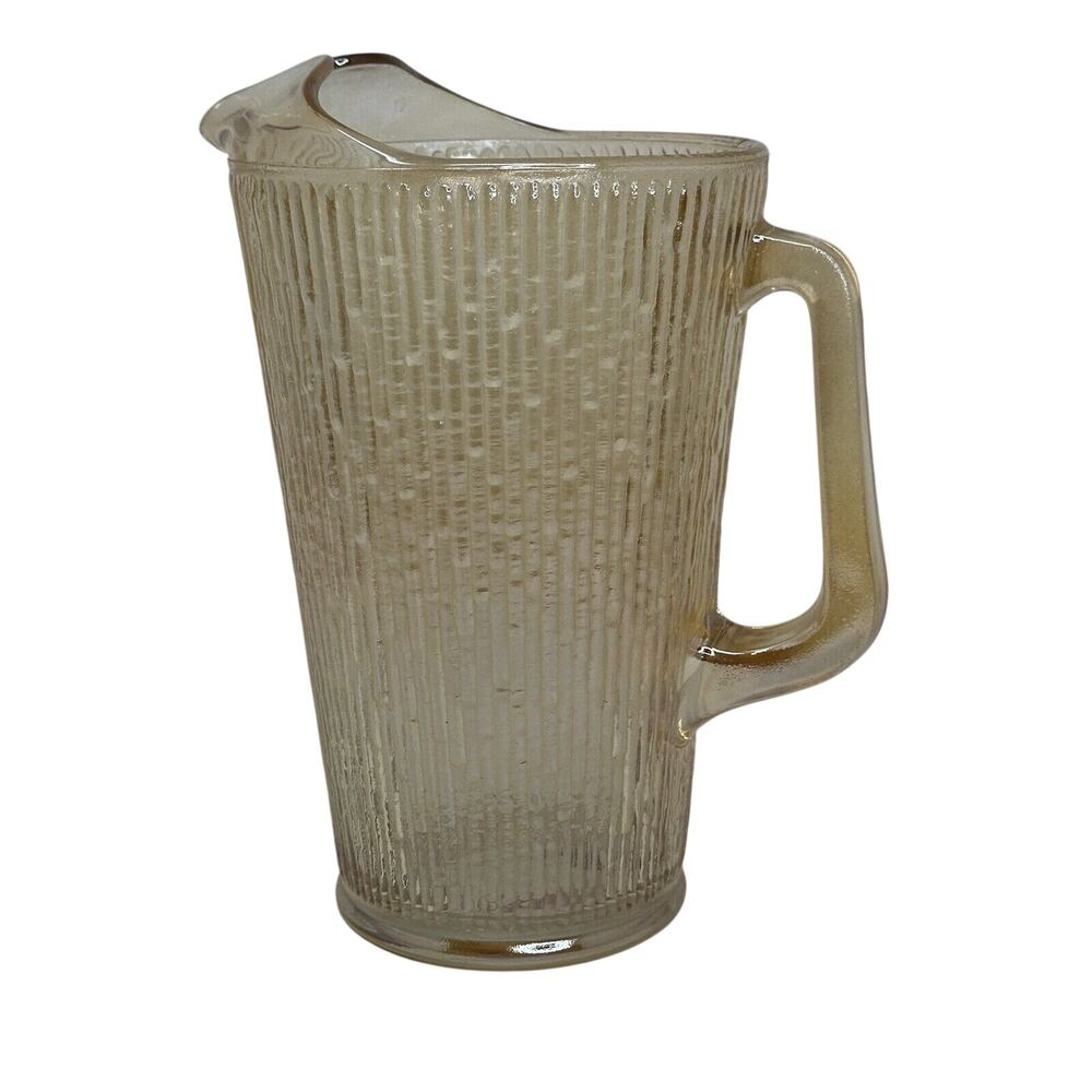 Vintage Jeanette Marigold Tree Bark Carnival Glass Pitcher Iridescent 64 oz.